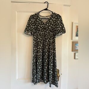 Dark Green Floral Petite Dress with Buttons
